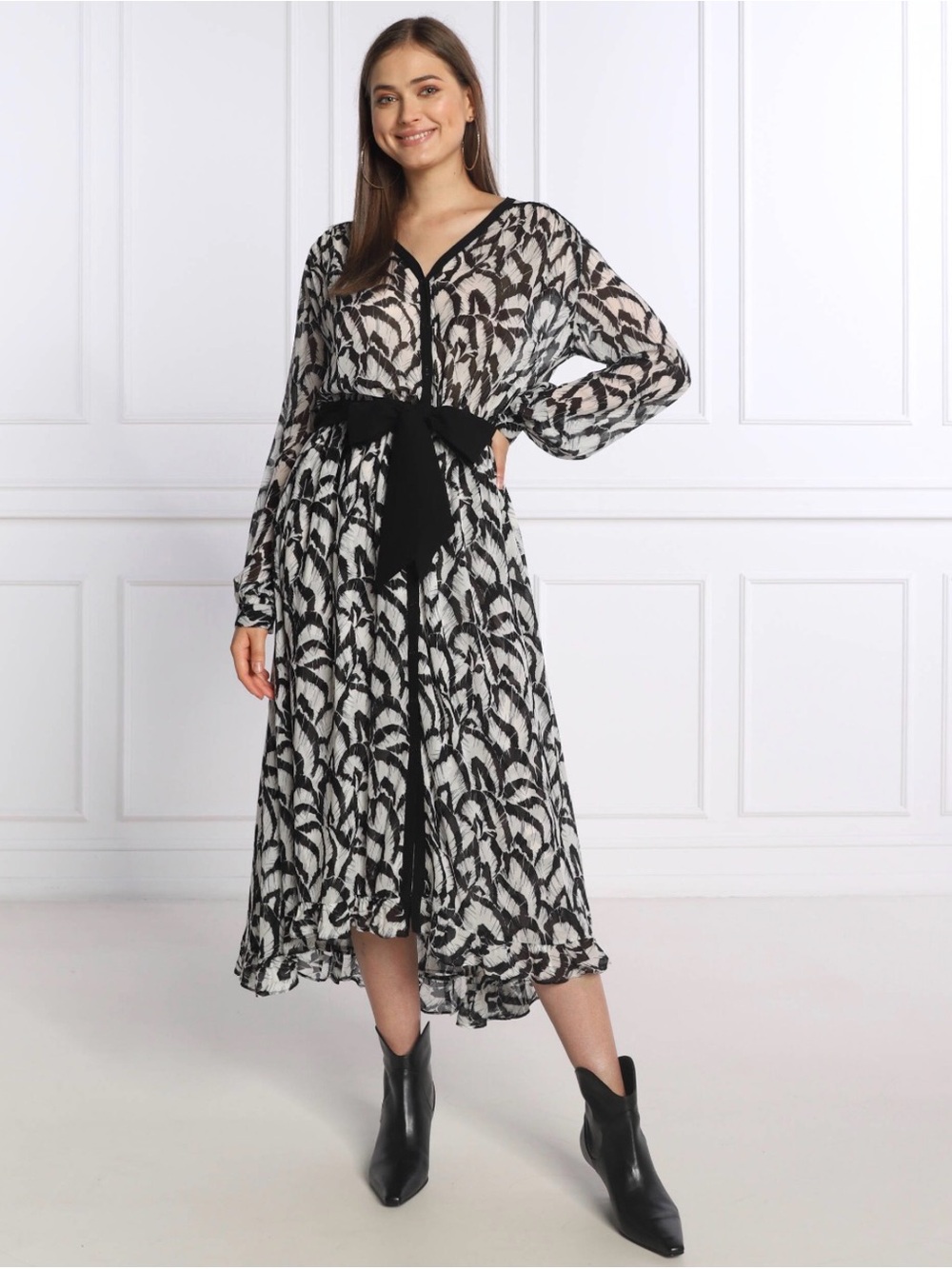 $495 The Kooples Feathers Printed Belted Dress